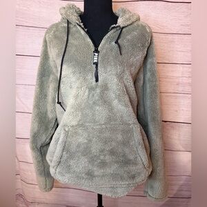 NWT Army Green PINK Sherpa half zip hoodie